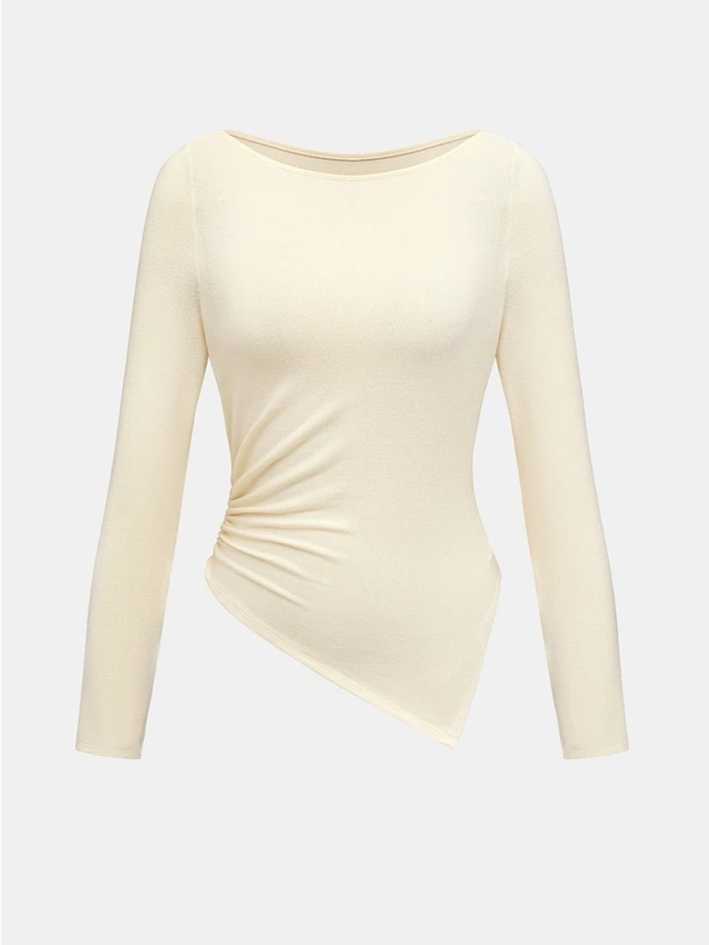 Cupshe Asymmetric Ruched Long Sleeve Top - Cream